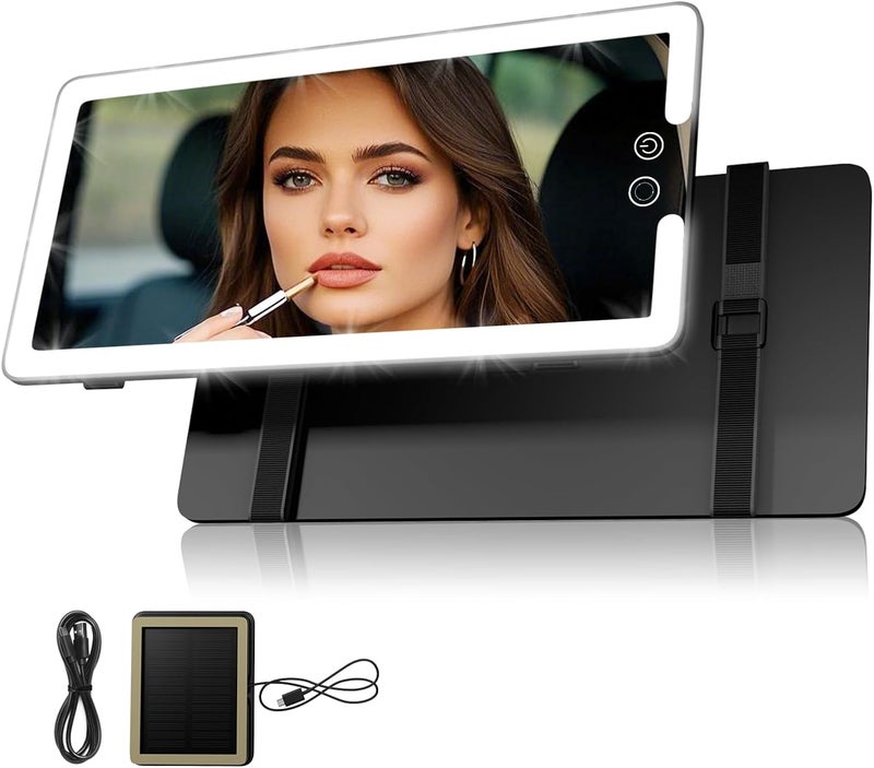 Junyaoxuan Sun Visor Vanity Mirror, LED Dimmable Car Mirror with 3 Light Modes, Easy to Install & Equip Strap Mounting, for Women's Makeup, Women's First Choice (solar car sun visor) - Image 1